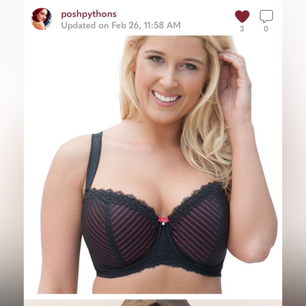 36HH Curvy Kate Ritzy Padded Balconette Bra Black Pink Nude